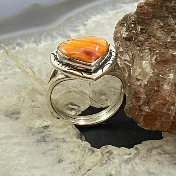 Native American Sterling Silver Heart Shape Spiny Oyster Ring Sz 5.75 For Women - Picture 4 of 10